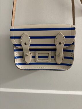 Cambridge Satchel Company Mini Satchel in a White and Blue Stripe Pattern